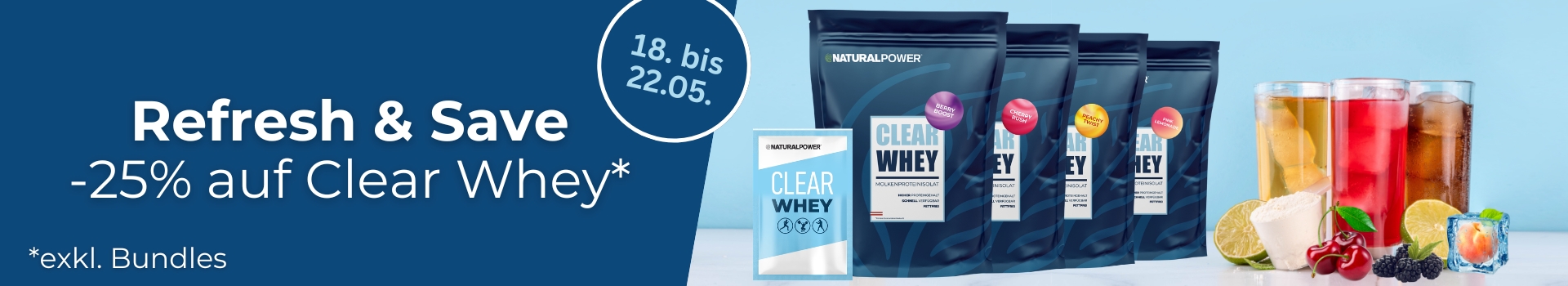 Headerbild Clear Whey Aktion desktop Fitness Food Natural Power 