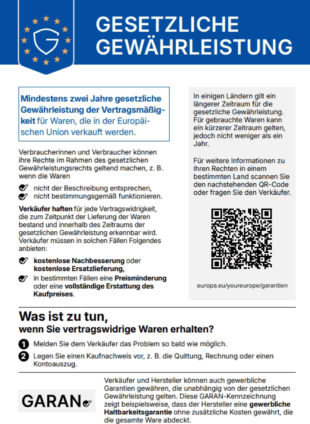 Informationen zur gesetzlichen Gewährleistung