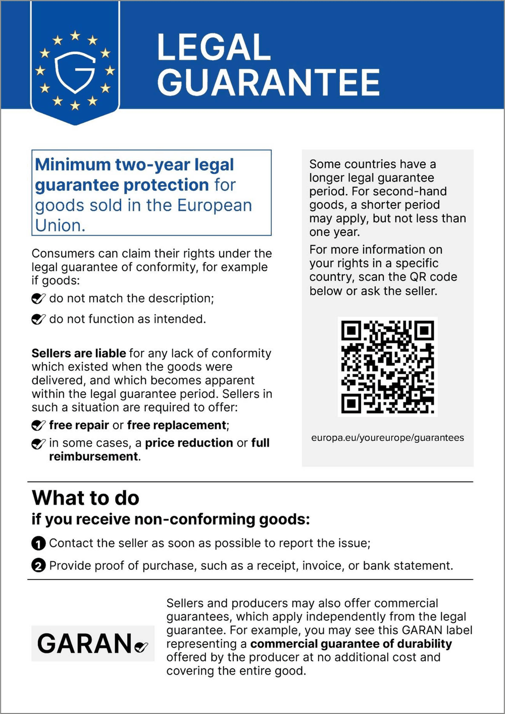 Information on the legal guarantee